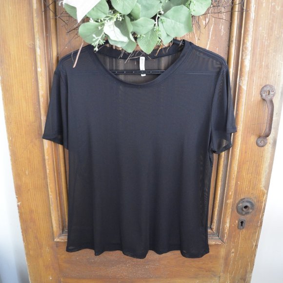 Emma & Sam Sheer Mesh Black Oversize Top Short Sleeve Womens Size XS - Picture 4 of 9